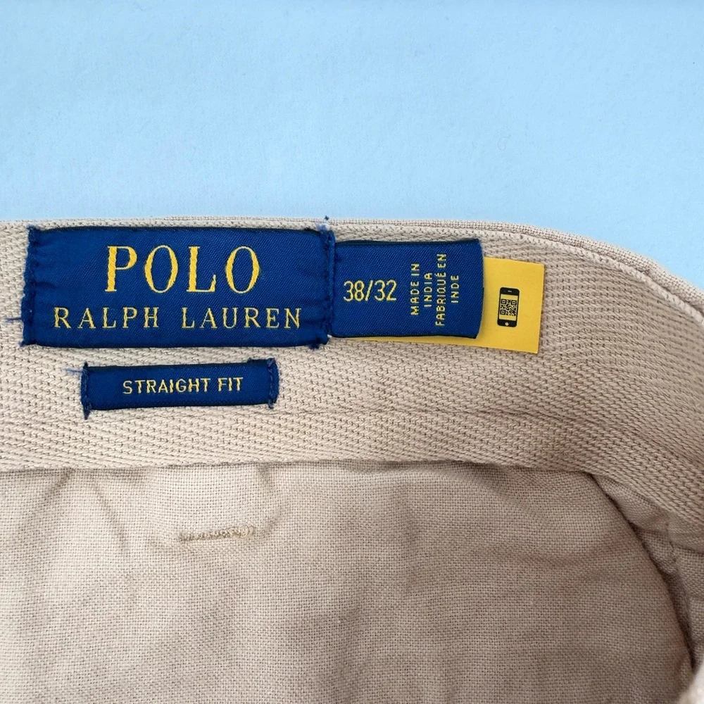 Polo‎ Ralph Lauren Chino Pants Mens 38/32 Tan Straight Fit Linen Cotton Khaki